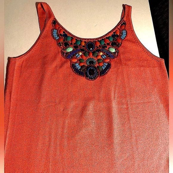 FEVER Orange Embellished Beaded Sweater Sleeveless Top, Sz XL - Picture 2 of 4